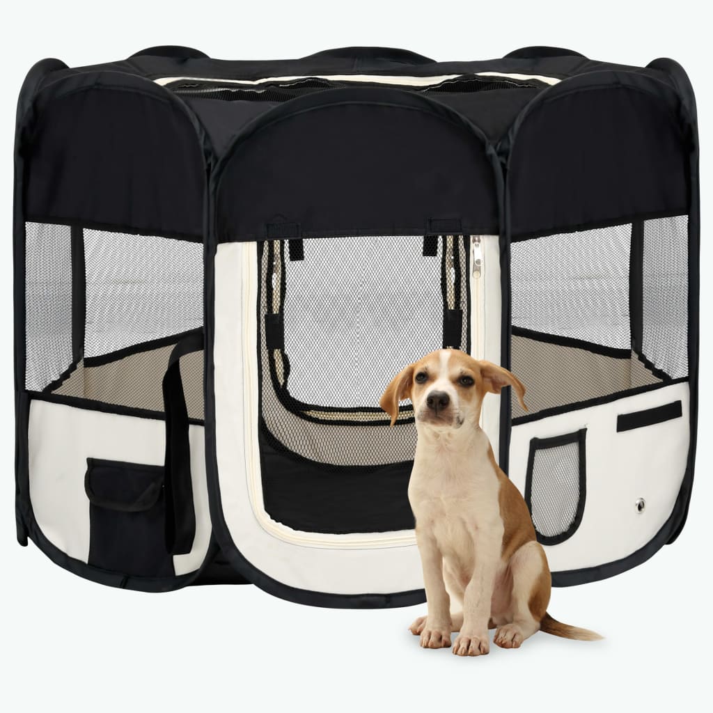 vidaXL Foldable Dog Playpen with Carrying Bag Black 35.4"x35.4"x22.8"