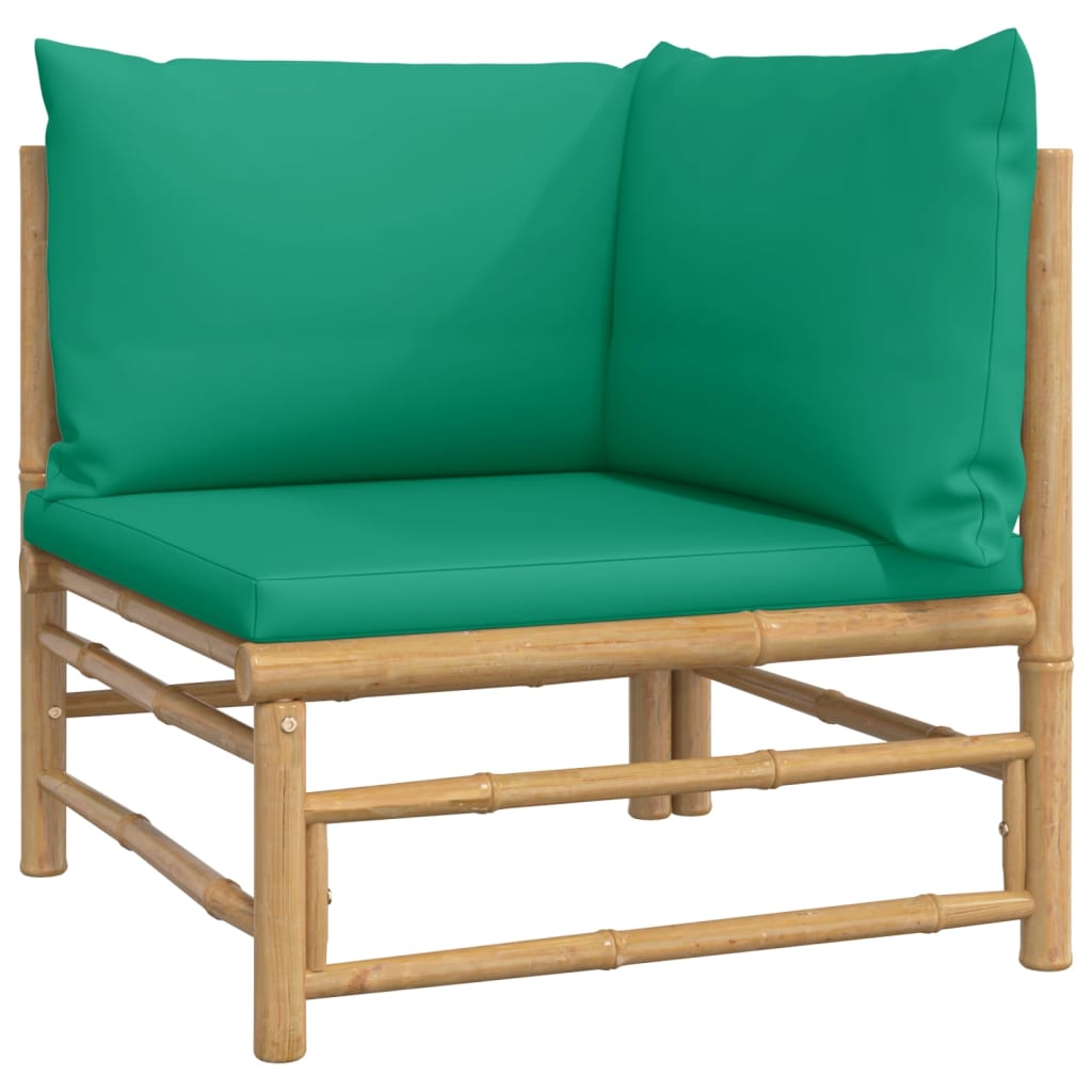 vidaXL 3 Piece Patio Lounge Set with Green Cushions Bamboo