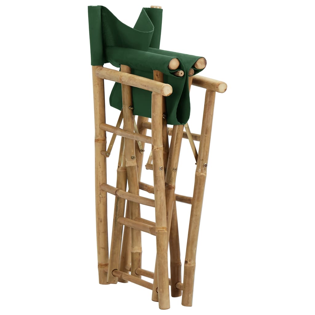 vidaXL Folding Director's Chairs 2 pcs Green Bamboo and Fabric