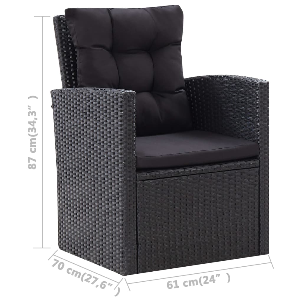 vidaXL 6 Piece Patio Lounge Set with Cushions Poly Rattan Black