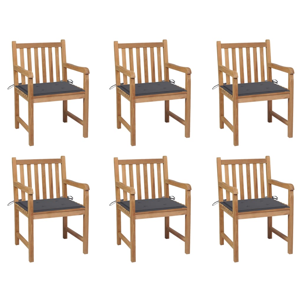 vidaXL Patio Chairs 6 pcs with Anthracite Cushions Solid Teak Wood