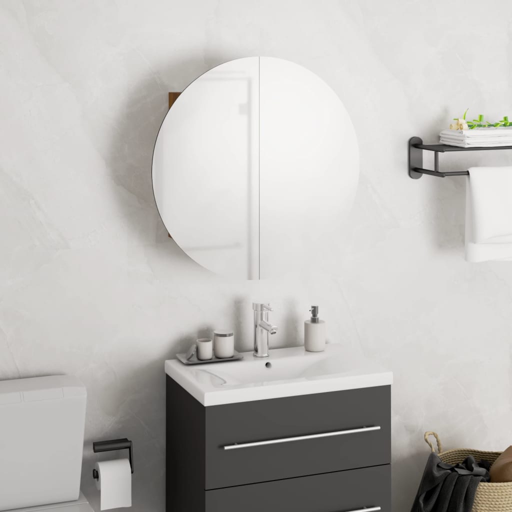 vidaXL Bathroom Cabinet with Round Mirror&LED Oak 15.7"x15.7"x6.9"