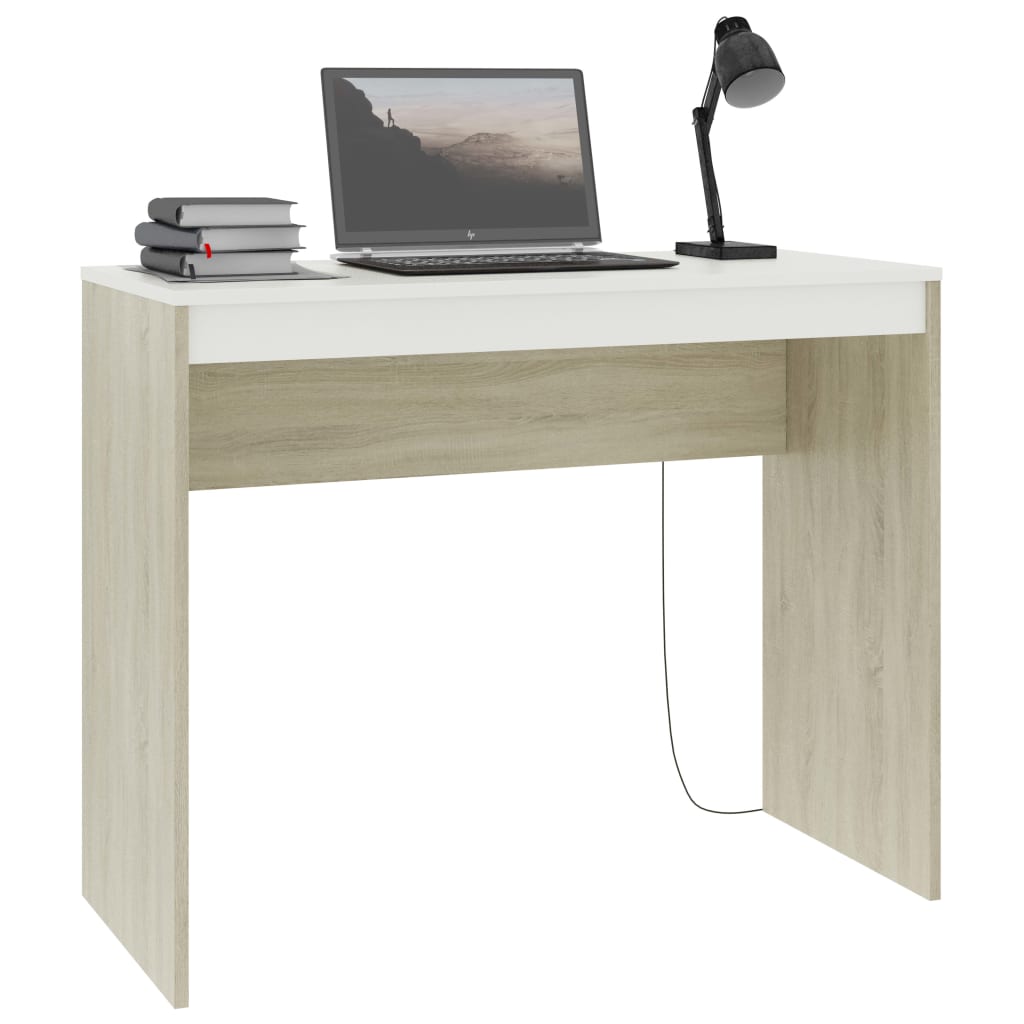 vidaXL Desk White and Sonoma Oak 35.4"x15.7"x28.3" Engineered Wood
