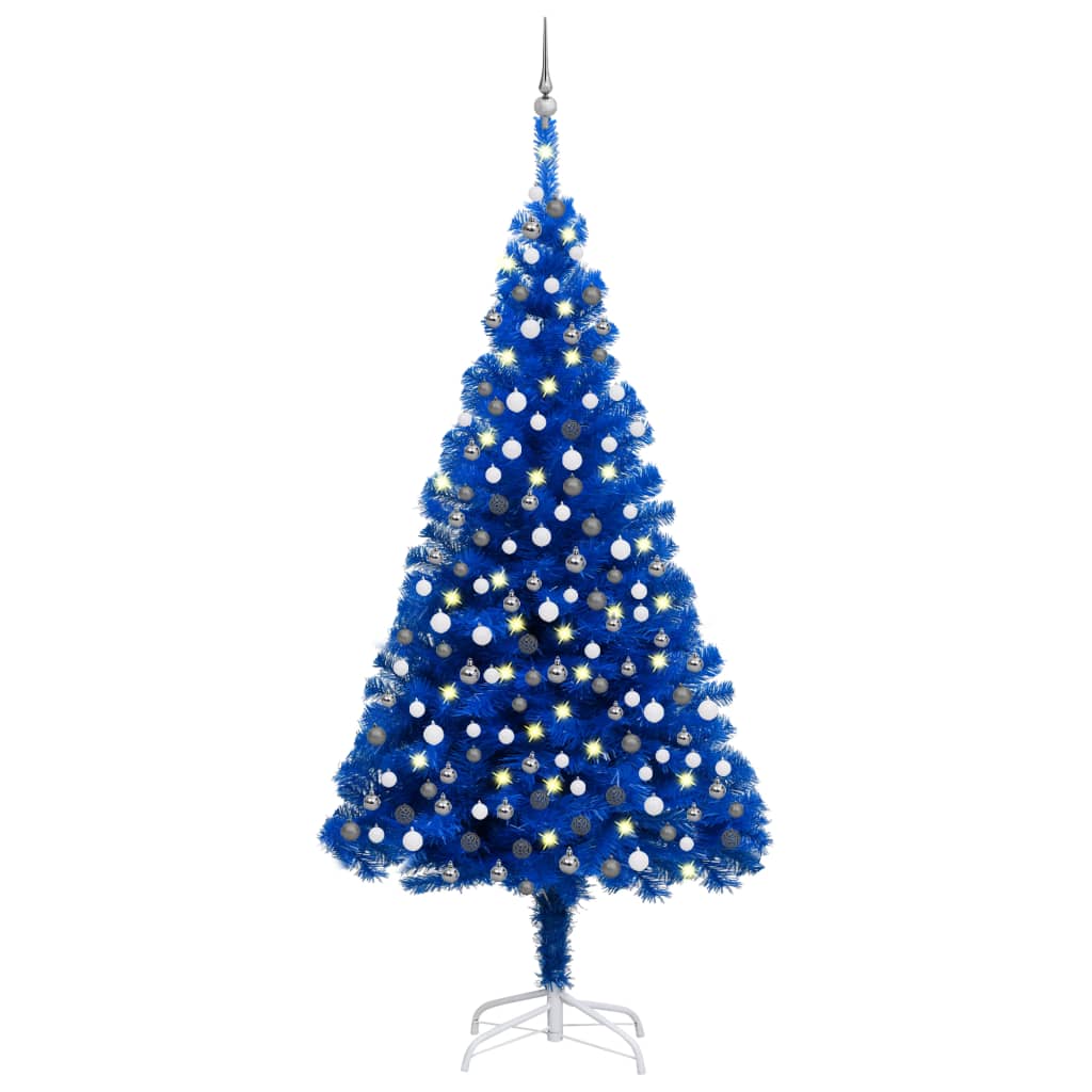vidaXL Artificial Christmas Tree with LEDs&Ball Set Blue 94.5" PVC