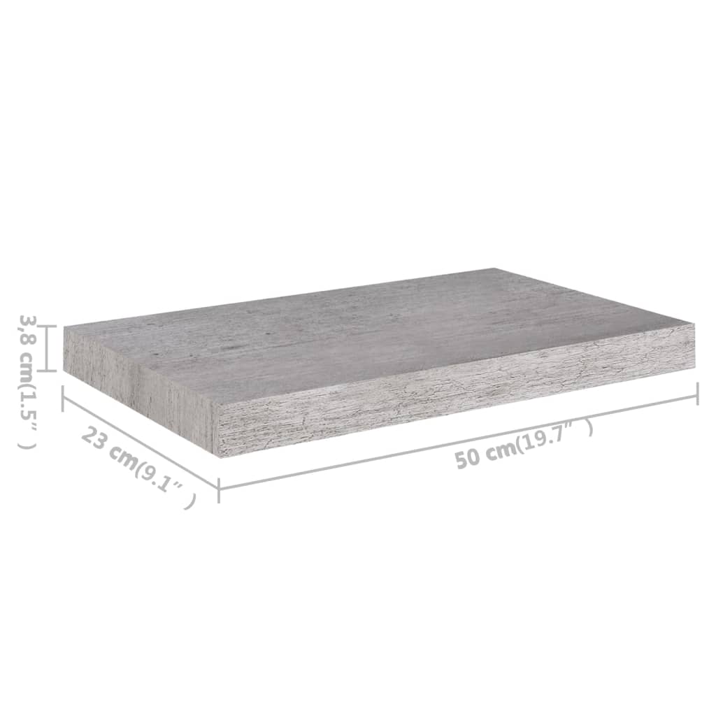 vidaXL Floating Wall Shelves 2 pcs Concrete Gray 19.7"x9.1"x1.5" MDF