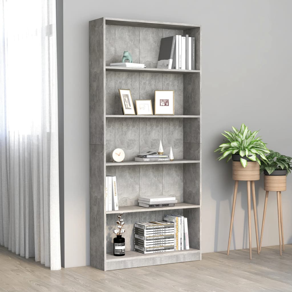 vidaXL 5-Tier Book Cabinet Concrete Gray 31.5"x9.4"x68.9" Chipboard