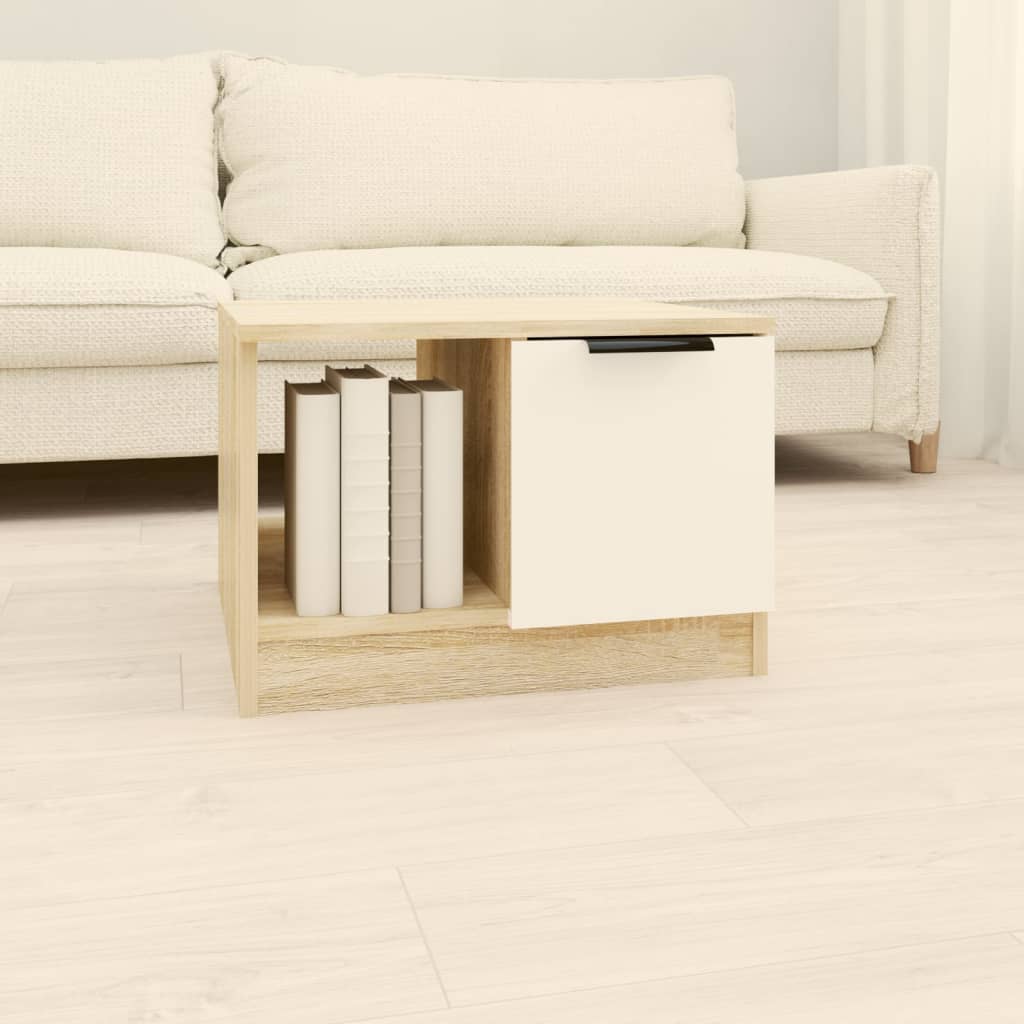 vidaXL Coffee Table White and Sonoma Oak 19.7"x19.7"x14.2" Engineered Wood