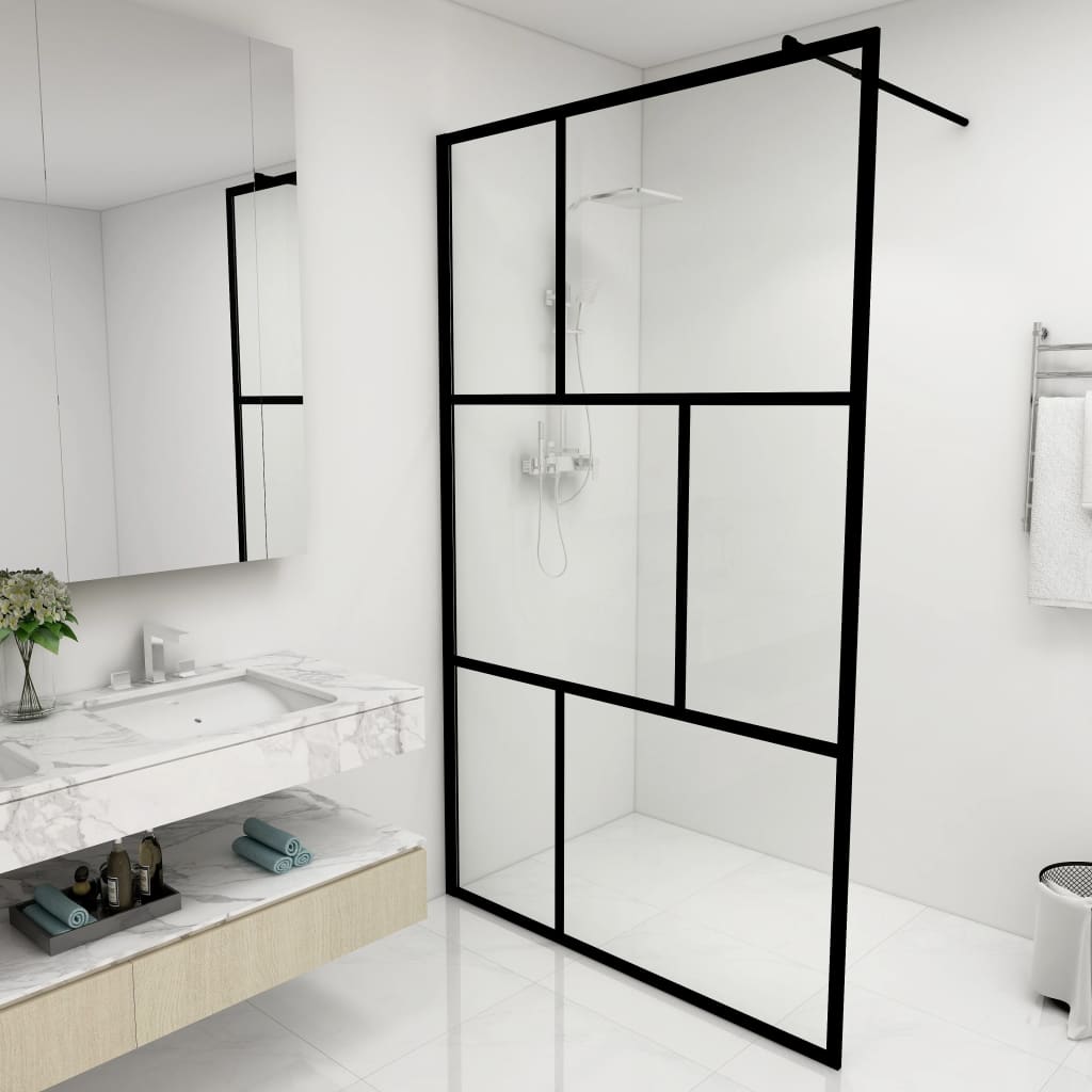 vidaXL Walk-in Shower Wall with Tempered Glass Black 45.3"x76.8"