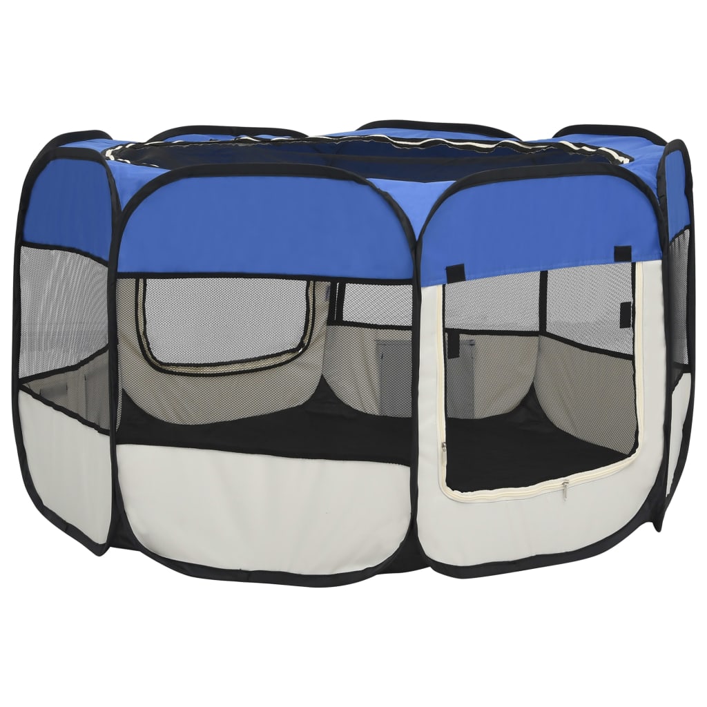 vidaXL Foldable Dog Playpen with Carrying Bag Blue 43.3"x43.3"x22.8"