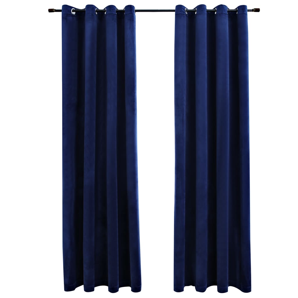 vidaXL Blackout Curtains with Rings 2 pcs Navy Blue 54"x63" Velvet