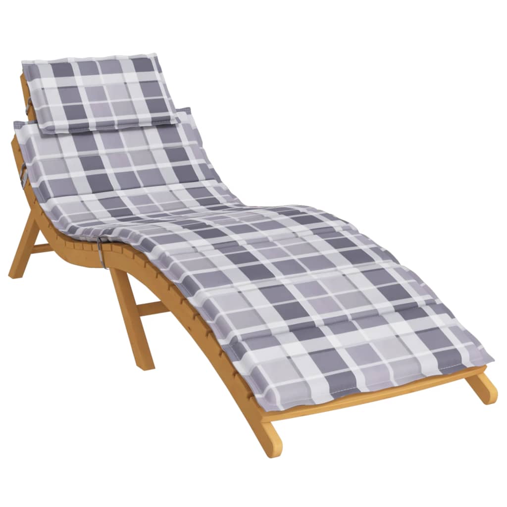 vidaXL Sun Lounger Cushion Gray Check Pattern 73.2"x22.8"x1.2" Oxford Fabric