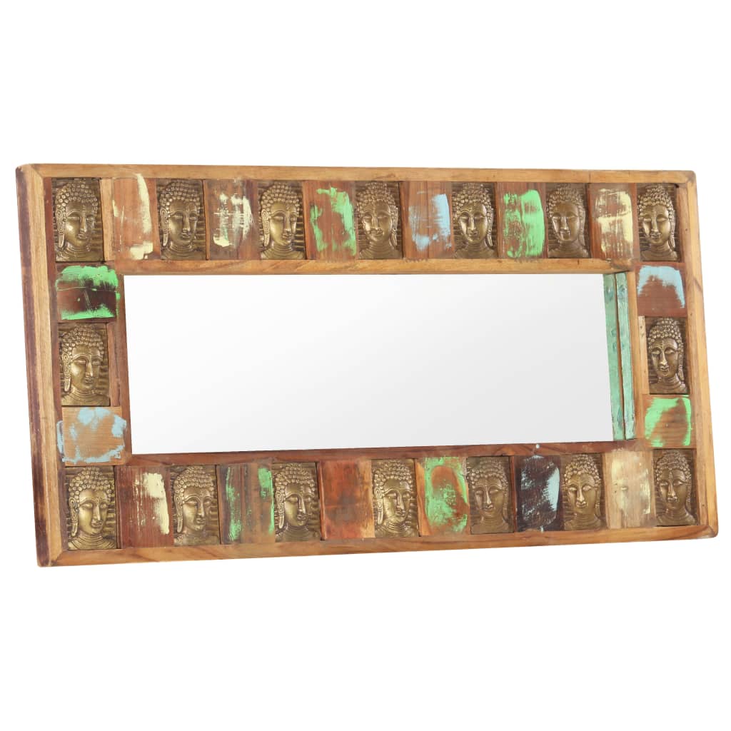 vidaXL Mirror with Buddha Cladding 43.3"x19.7" Solid Reclaimed Wood