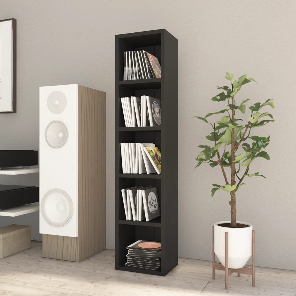 vidaXL CD Cabinet Black 8.3"x6.3"x36.8" Engineered Wood