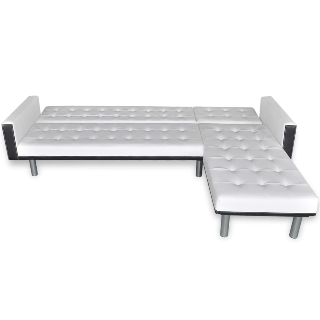 vidaXL L-shaped Sofa Bed Artificial Leather White and Black