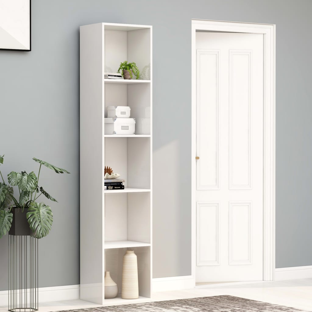 vidaXL Book Cabinet High Gloss White 15.7"x11.8"x74.4" Engineered Wood
