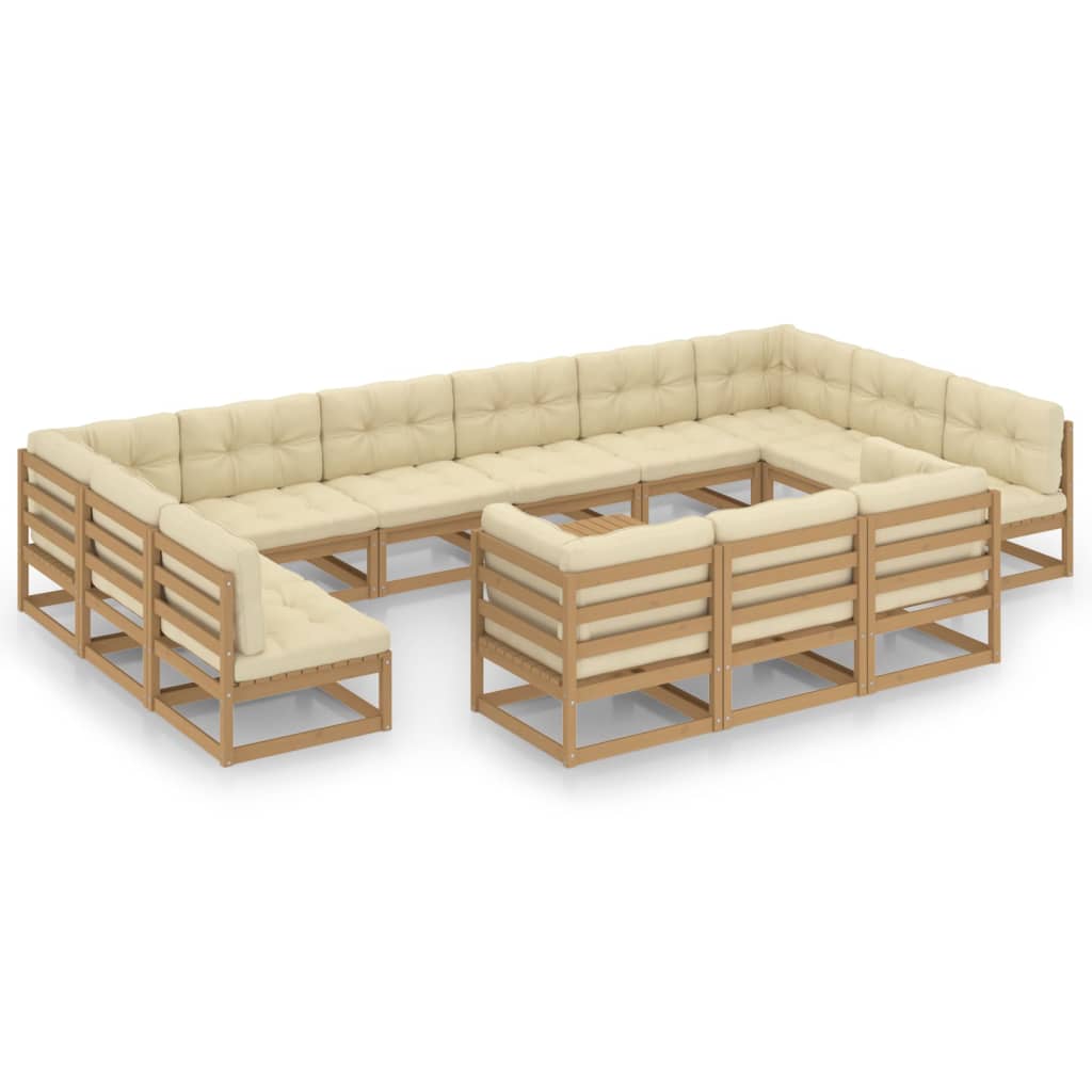 vidaXL 14 Piece Patio Lounge Set&Cushions Honey Brown Solid Pinewood