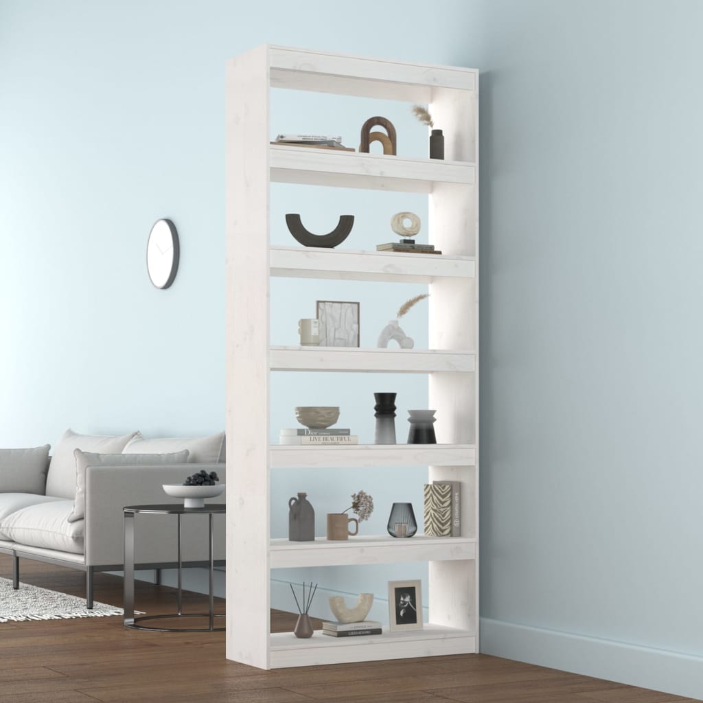 vidaXL Book Cabinet/Room Divider White 31.5"x11.8"x78.5" Solid Wood Pine