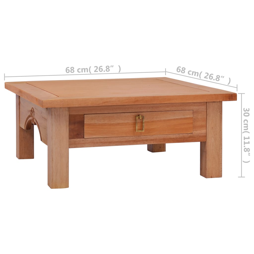 vidaXL Coffee Table 26.8"x26.8"x11.8" Solid Mahogany Wood