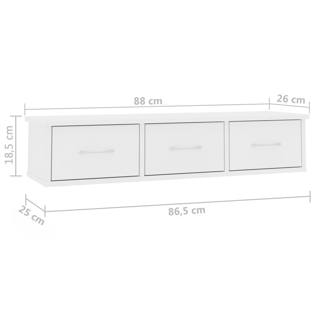 vidaXL Wall-mounted Drawer Shelf White 34.6"x10.2"x7.3" Engineered Wood