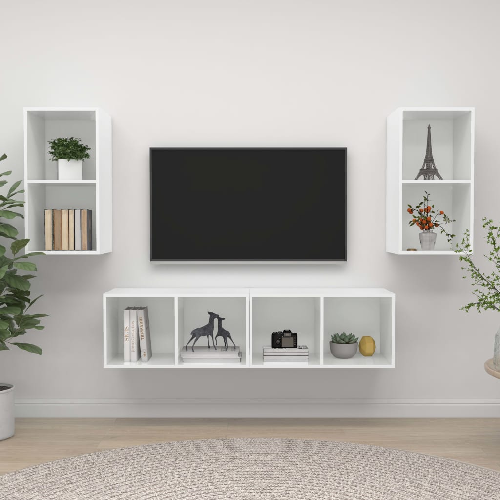 vidaXL Wall-mounted TV Stands 4 pcs High Gloss White Engineered Wood