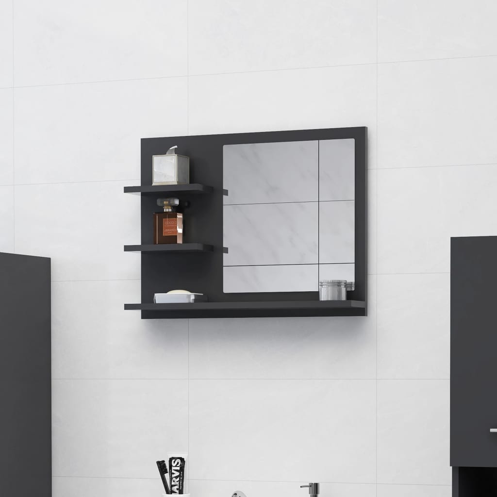 vidaXL Bathroom Mirror Gray 23.6"x4.1"x17.7" Engineered Wood