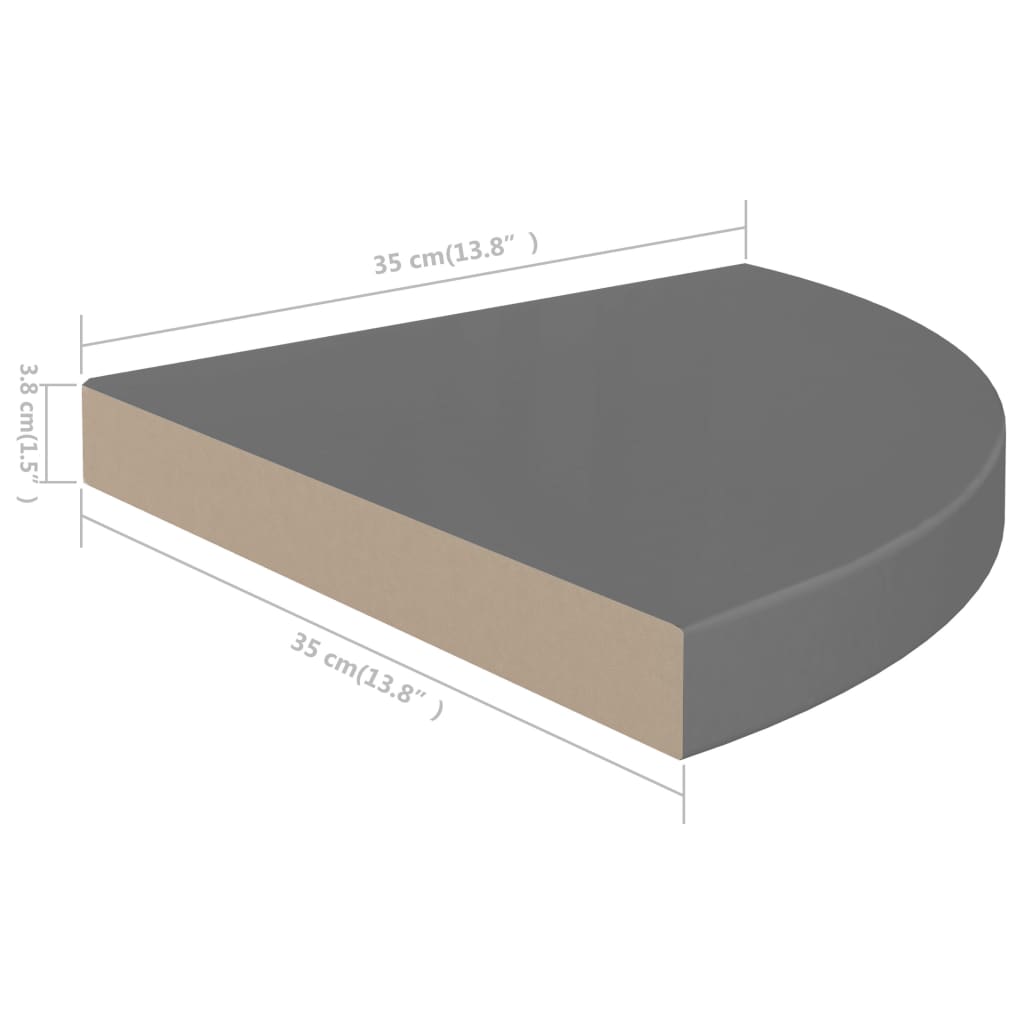 vidaXL Floating Corner Shelf High Gloss Gray 13.8"x13.8"x1.5" MDF