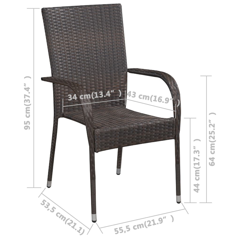 vidaXL Stackable Patio Chairs 6 pcs Poly Rattan Brown