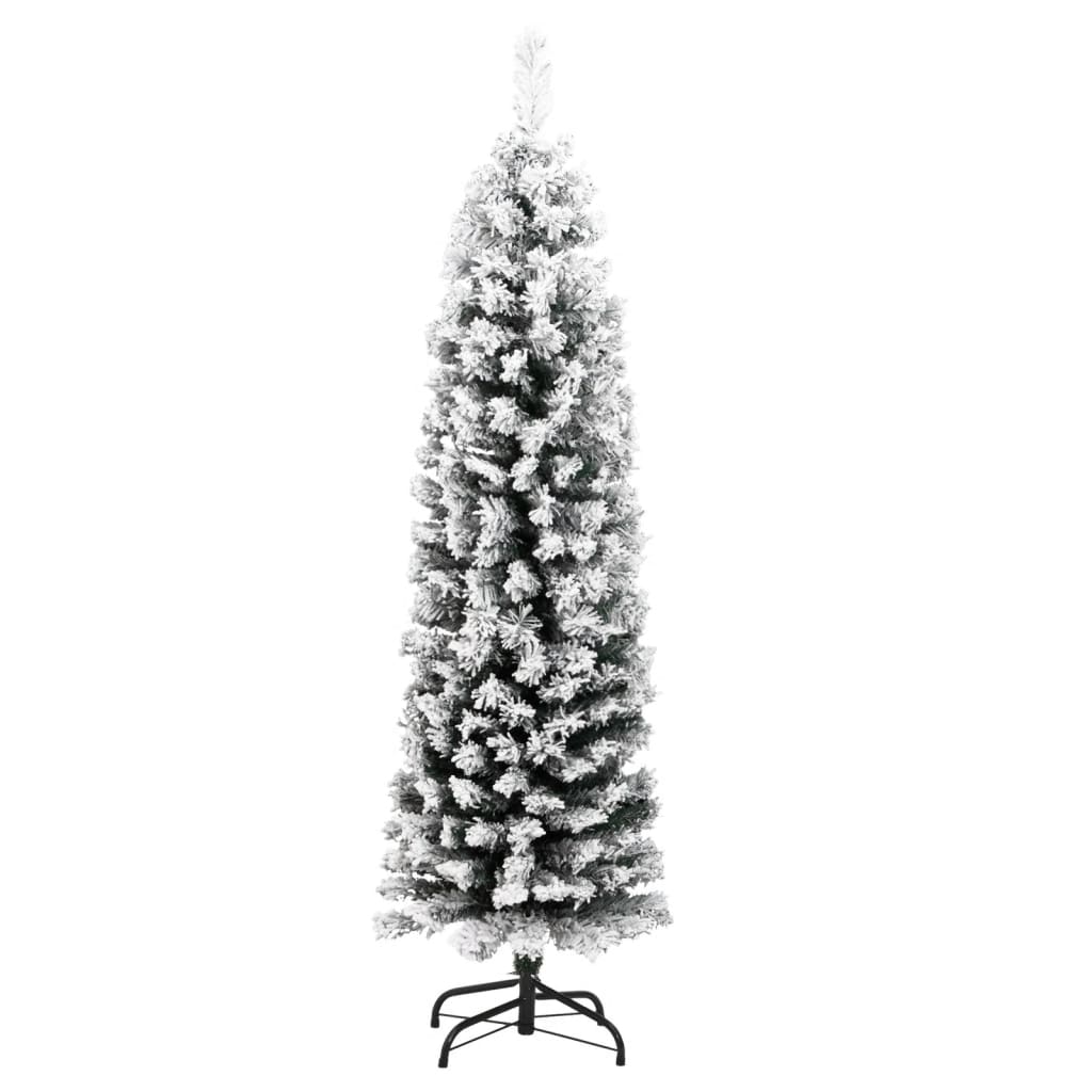 vidaXL Slim Artificial Christmas Tree with Flocked Snow Green 5 ft PVC