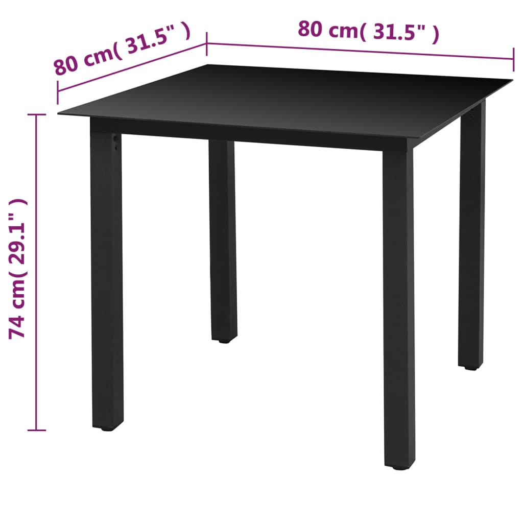 vidaXL Patio Table Black 31.5"x31.5"x29.1" Aluminium and Glass