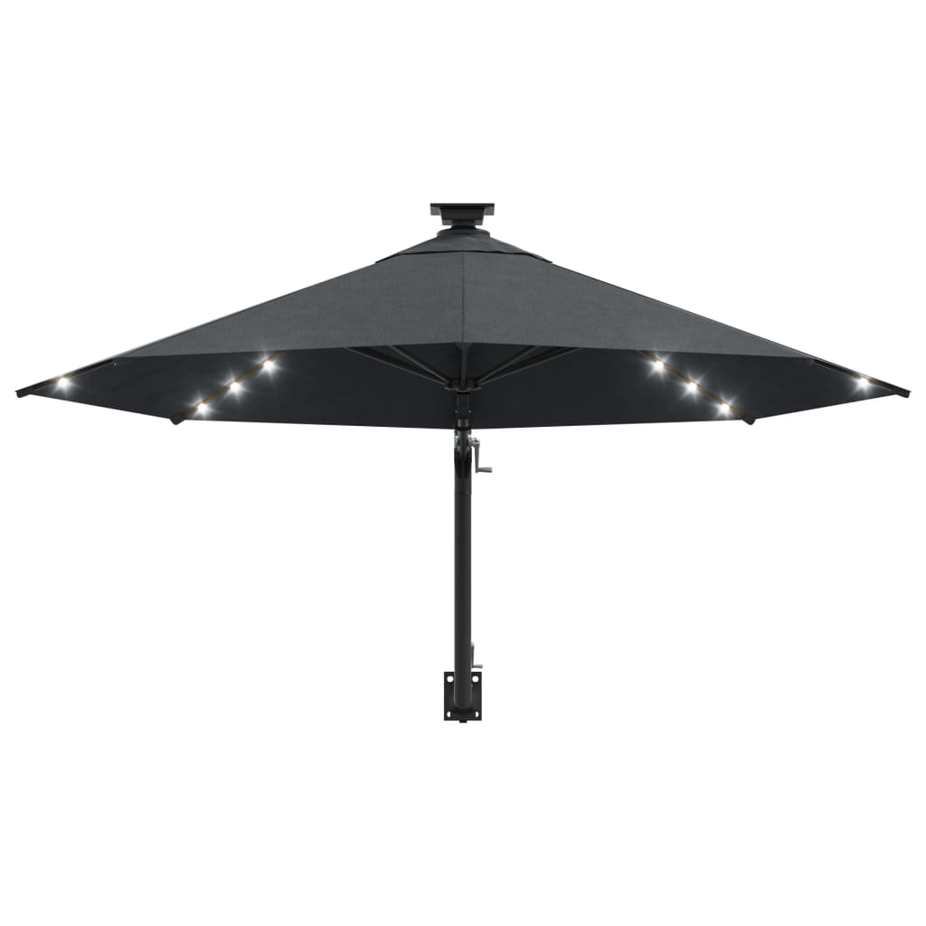 vidaXL Wall-mounted Parasol with LEDs and Metal Pole 118.1" Anthracite