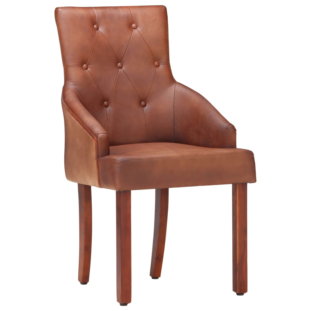 vidaXL Dining Chairs 2 pcs Brown Real Goat Leather