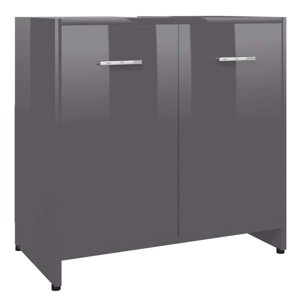 vidaXL Bathroom Cabinet High Gloss Gray 23.6"x13"x24" Engineered Wood