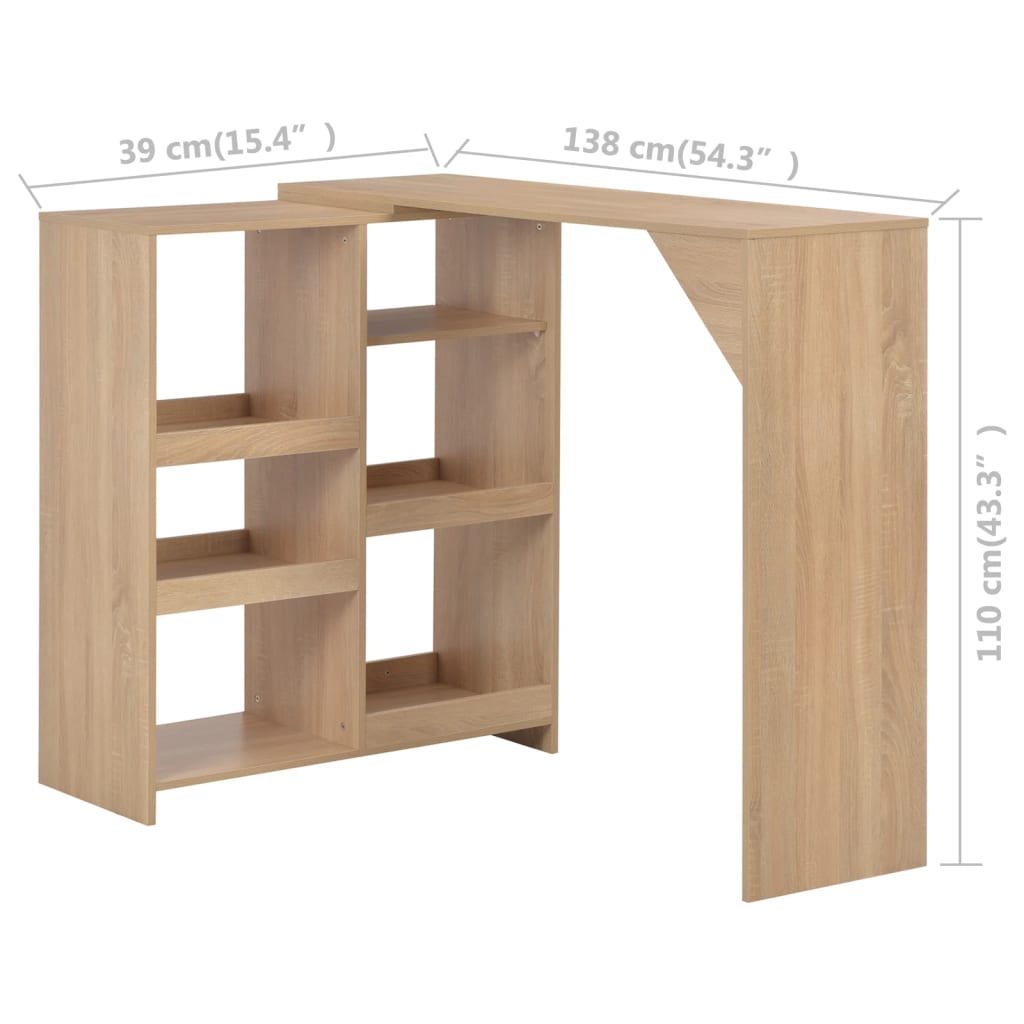 vidaXL Bar Table with Moveable Shelf Oak 54.3"x15.4"x43.3"