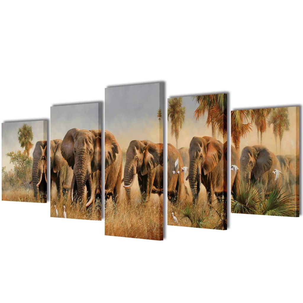 Canvas Wall Print Set Elephants 79" x 39"