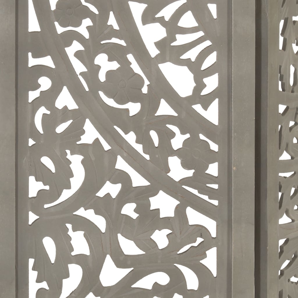 vidaXL Hand carved 3-Panel Room Divider Gray 47.2"x65" Solid Mango Wood