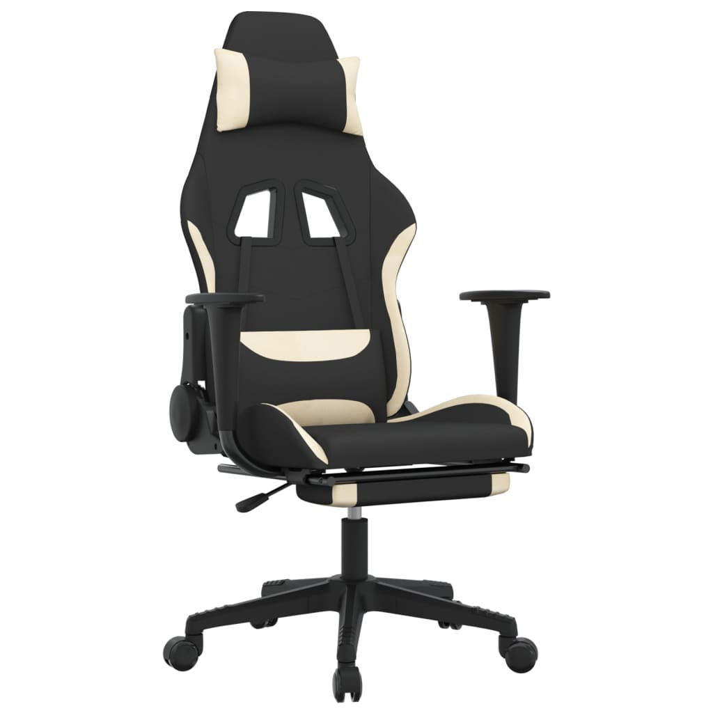 vidaXL Massage Gaming Chair with Footrest Black and Cream Fabric