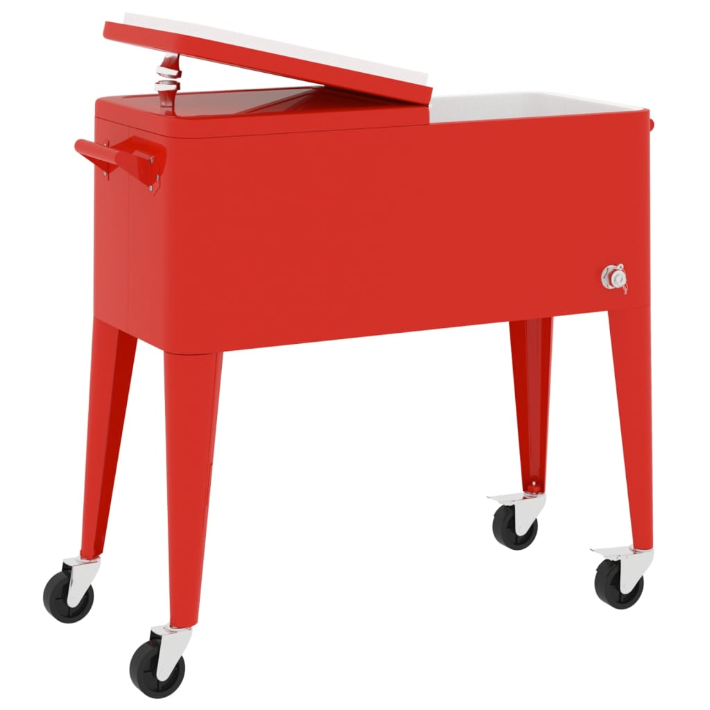 vidaXL Cooler Cart with Wheels Red 36.2"x16.9"x35"