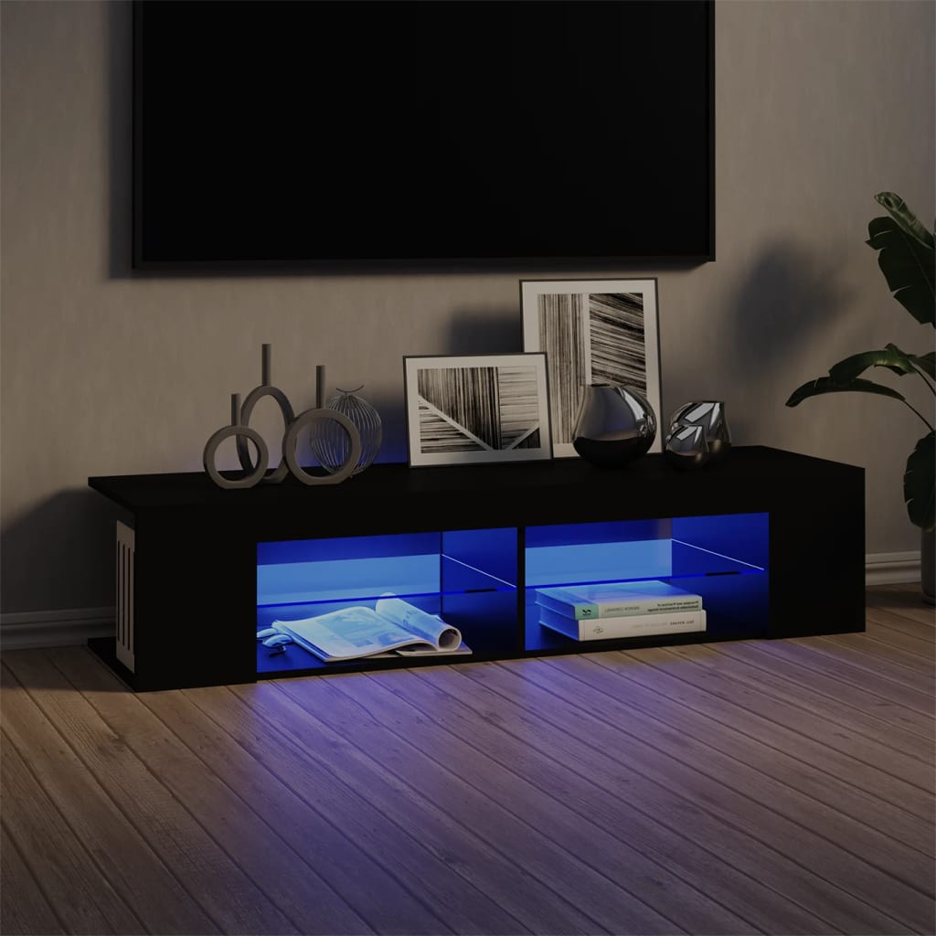 vidaXL TV Cabinet with LED Lights Black 53.1"x15.4"x11.8"