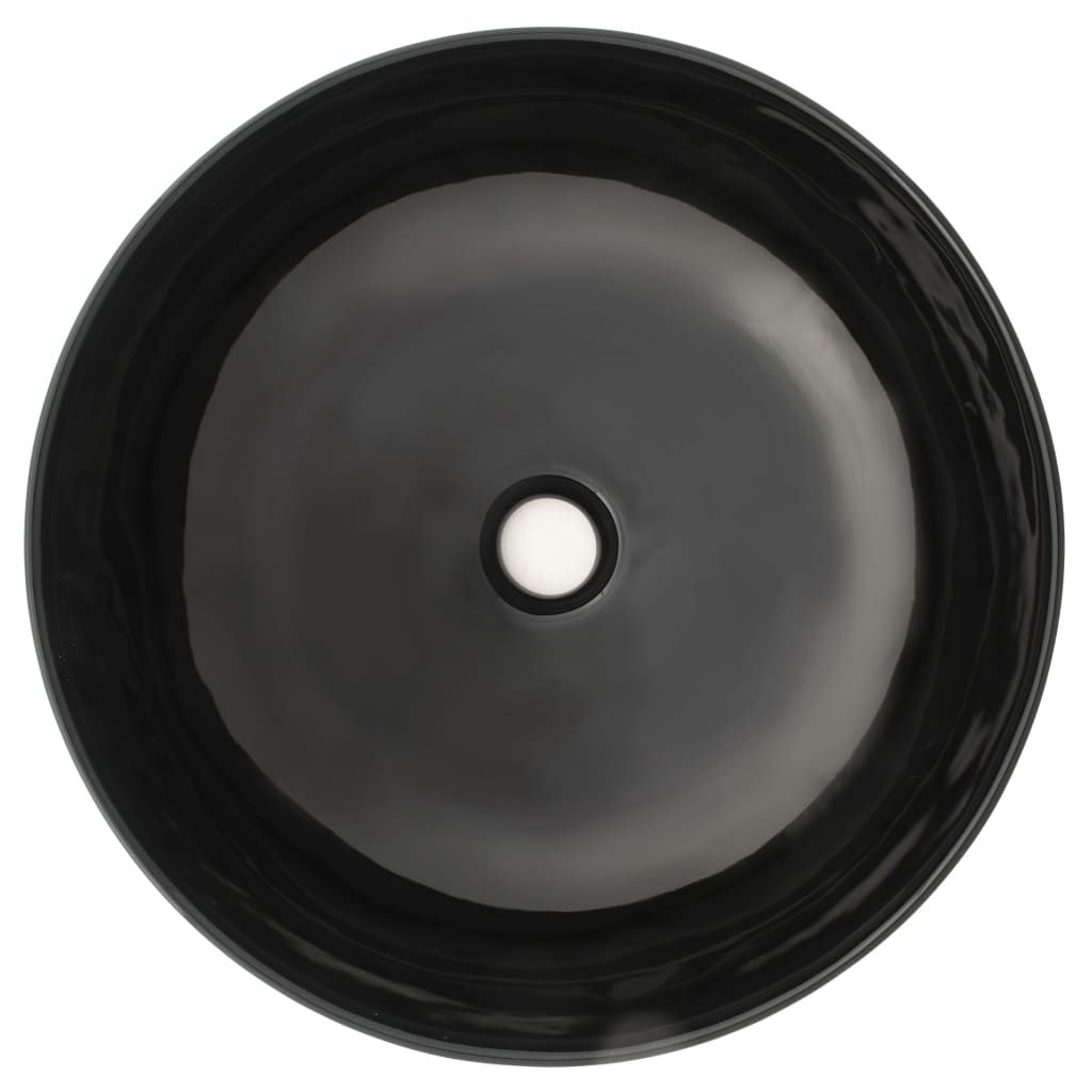 vidaXL Basin Ceramic Round Black 16.3"x5.3"