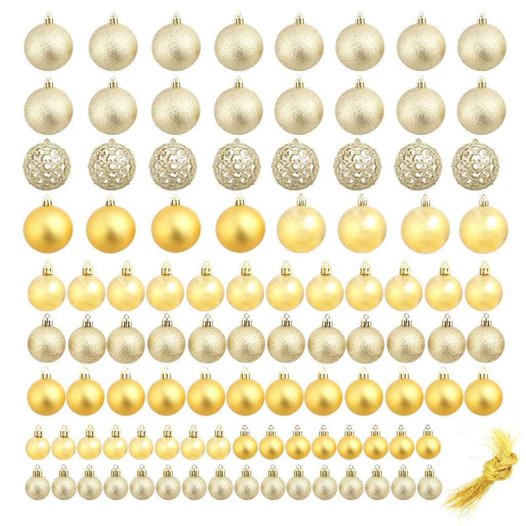 vidaXL 100 Piece Christmas Ball Set 1.2"/1.6"/2.4" Gold