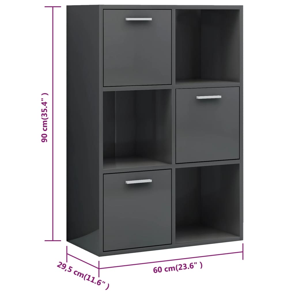 vidaXL Storage Cabinet High Gloss Gray 23.6"x11.6"x35.4" Chipboard