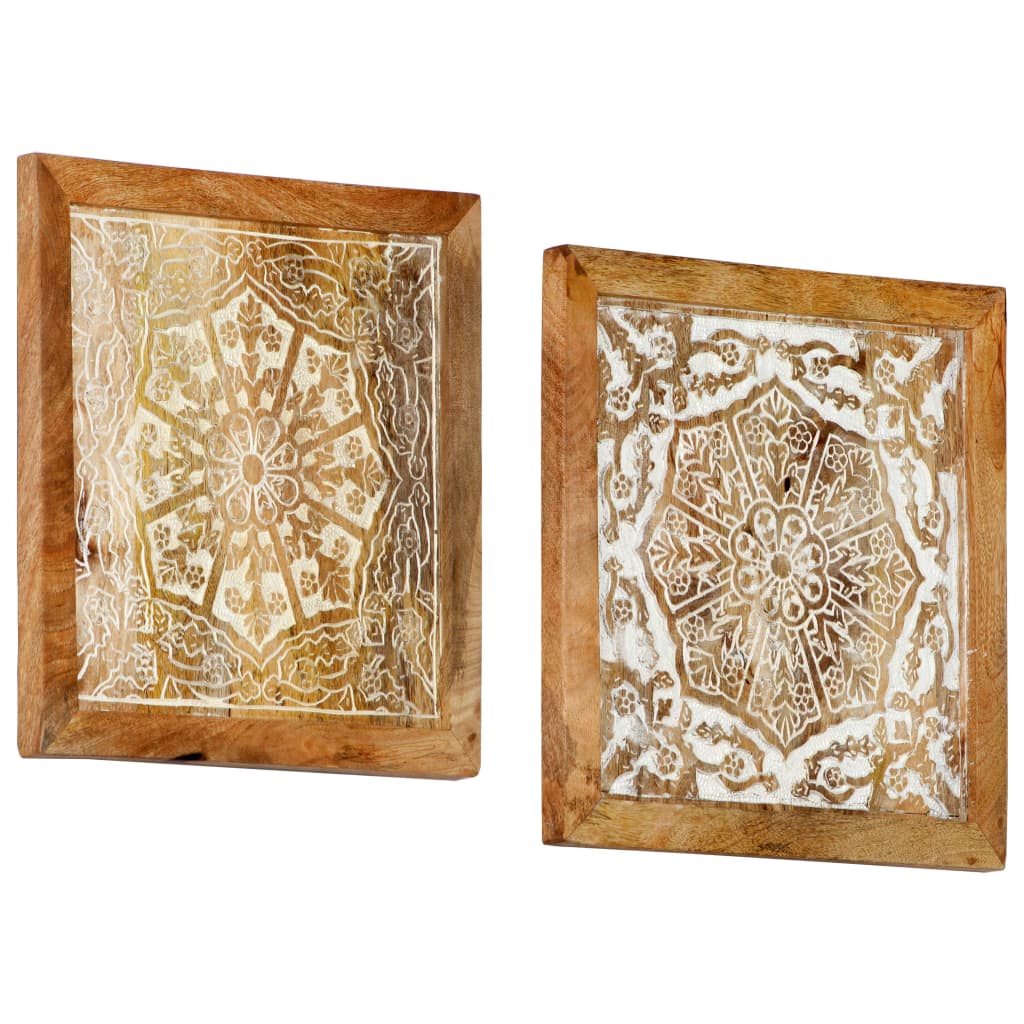 vidaXL Hand-Carved Wall Panels 2 pcs Solid Mango Wood 15.7"x15.7"x0.6"