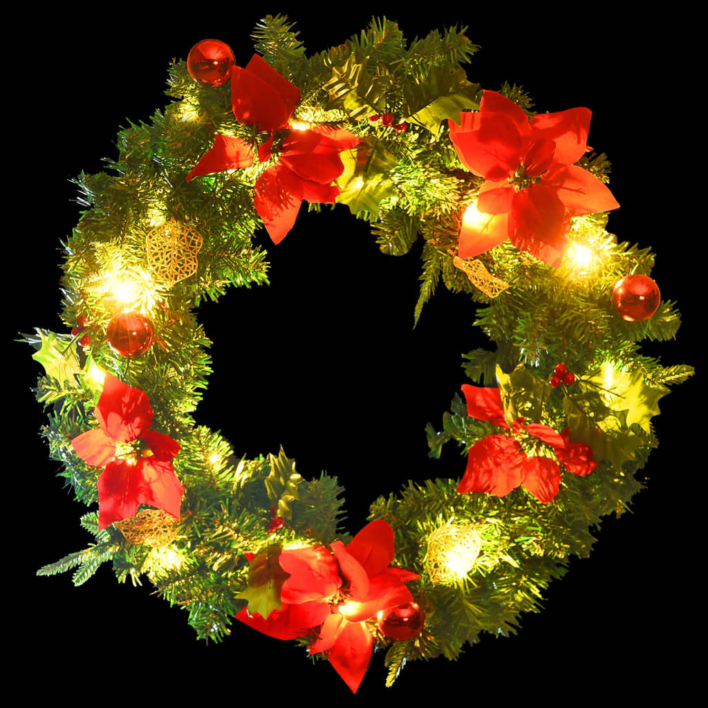 vidaXL Christmas Wreath with LED Lights Green 23.6" PVC