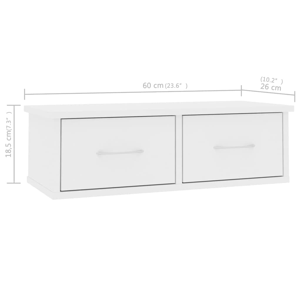 vidaXL Wall-mounted Drawer Shelf White 23.6"x10.2"x7.3" Engineered Wood