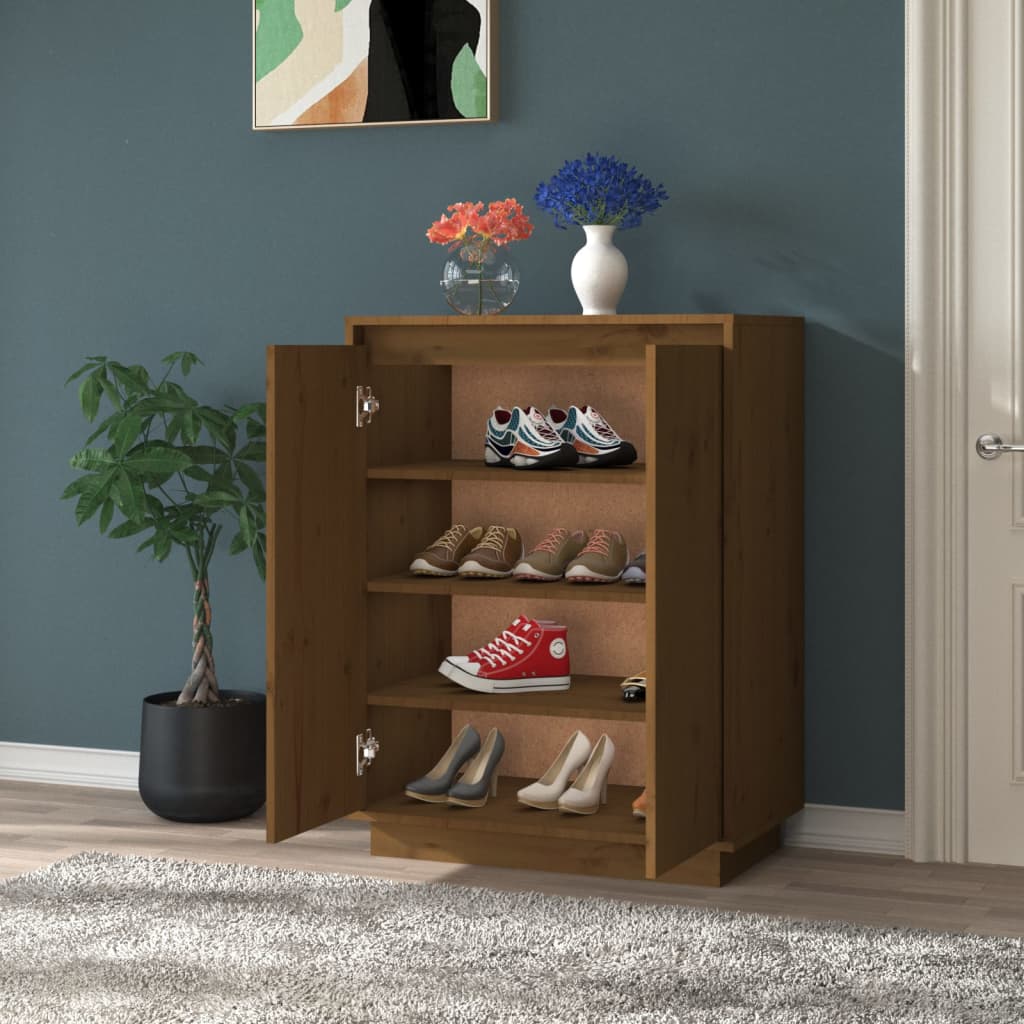 vidaXL Shoe Cabinet Honey Brown 23.6"x13.8"x31.5" Solid Wood Pine