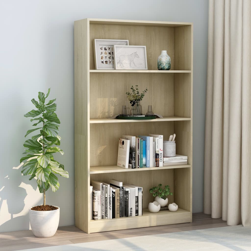 vidaXL 4-Tier Book Cabinet Sonoma Oak 31.5"x9.4"x55.9" Engineered Wood