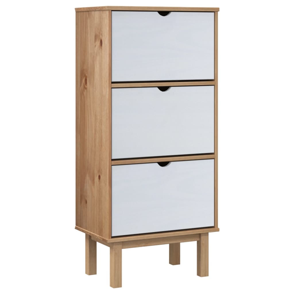 vidaXL Shoe Cabinet OTTA with 3 Drawers Brown&White Solid Wood Pine
