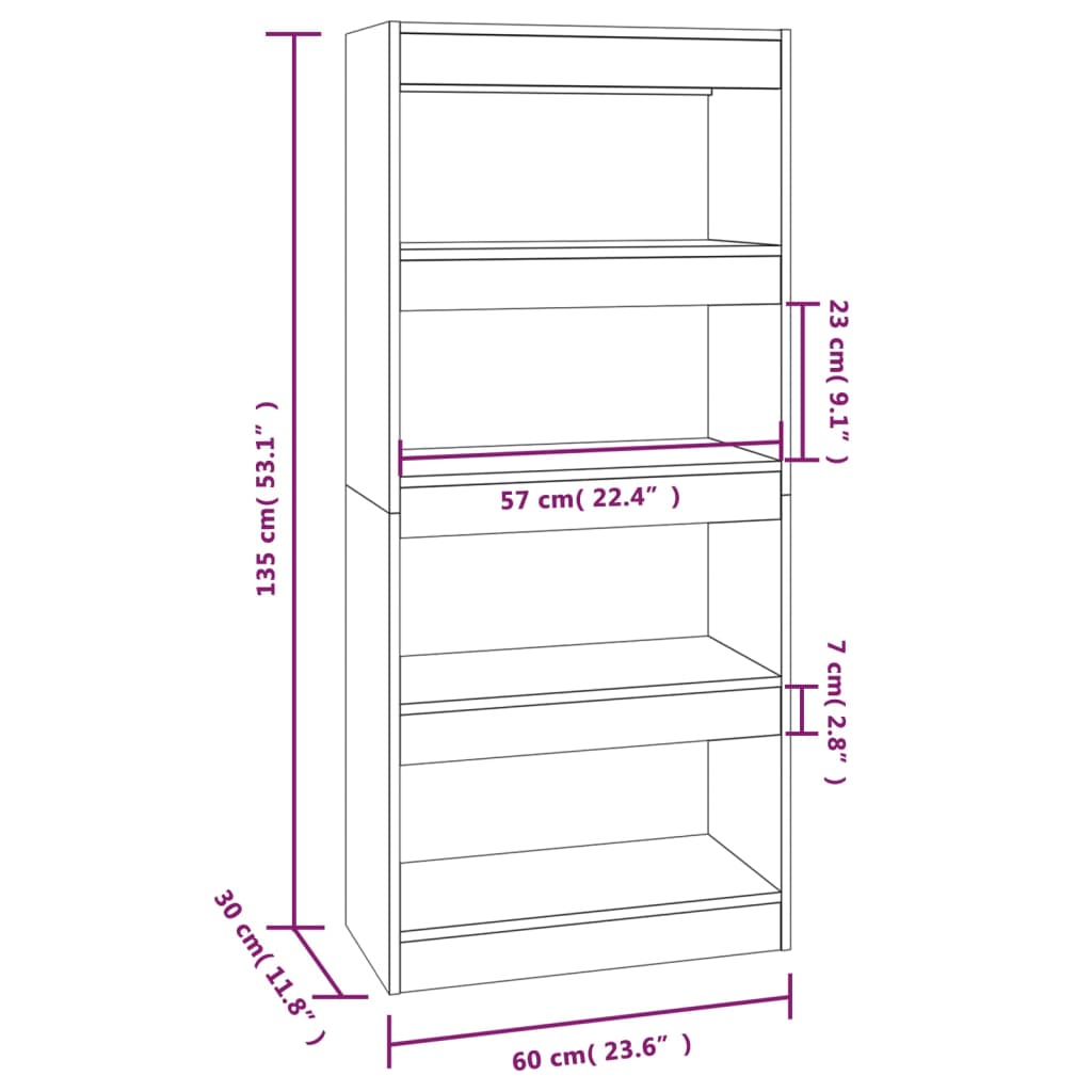 vidaXL Book Cabinet/Room Divider Gray Sonoma 23.6"x11.8"x53.1" Engineered Wood