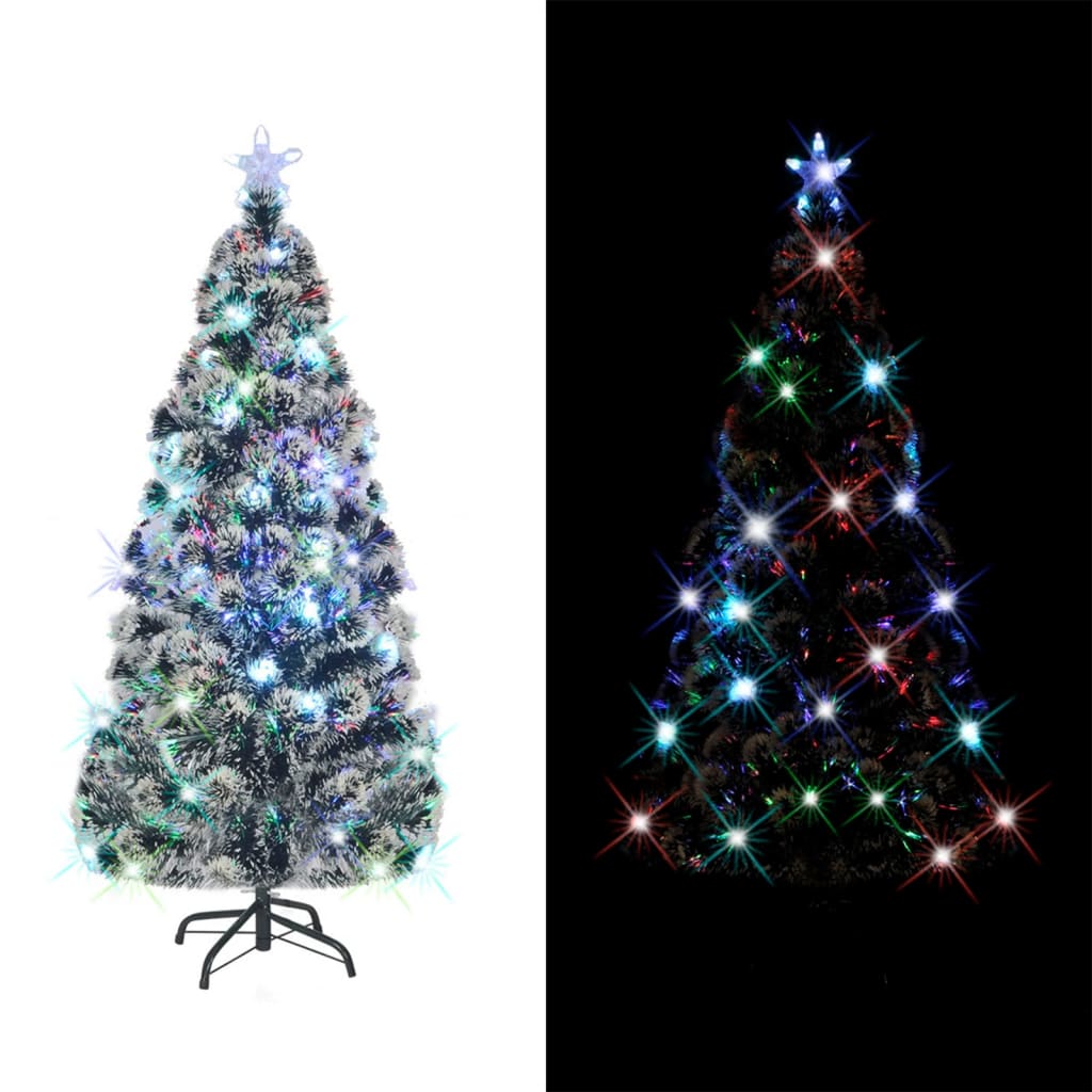 vidaXL Pre-lit Christmas Tree Green and White 5 ft Fiber Optic