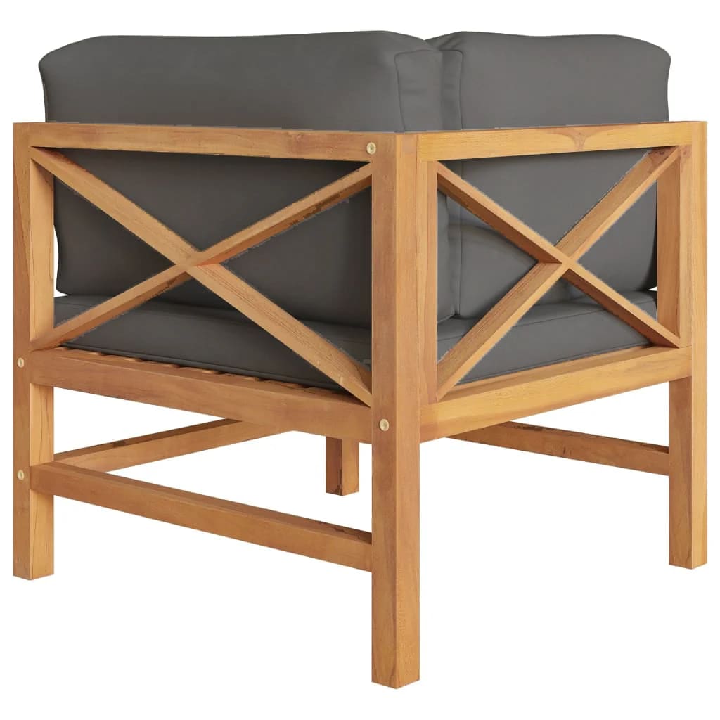 vidaXL Corner Sofas 2 pcs with Dark Gray Cushions Solid Teak Wood
